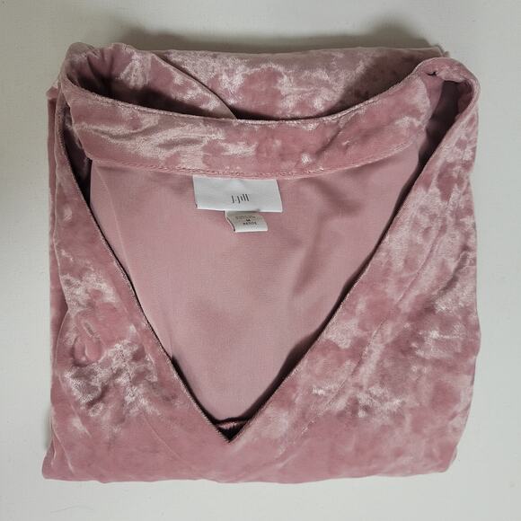 J Jill Crushed Velour Popover Top Size MP Mauve Rose Pink V-Neck Stretchy - Picture 8 of 8